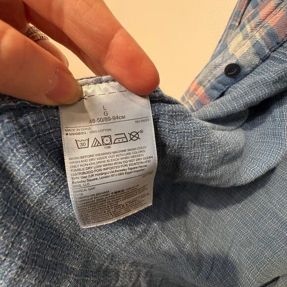 Gap Men's Retro Soft 100% Cotton Flannel Shirt Blue and Pink Size Large Relaxed - Picture 5 of 7
